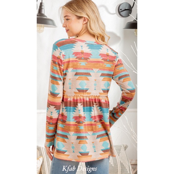 ❤️LAST 2! V Neck Ruffle Detail Aztec Print Top! - Picture 10 of 11
